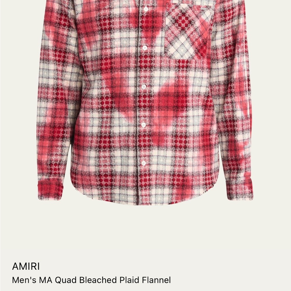 AMIRI Red and White Plaid Flannel Shirt distressed with heart on front